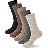 Shihanee 5 Pairs Wool Crew Socks for Women Soft Ribbed Knit Winter Warm Cotton Socks Neutral Aesthetic Slouch Cozy Accessory
