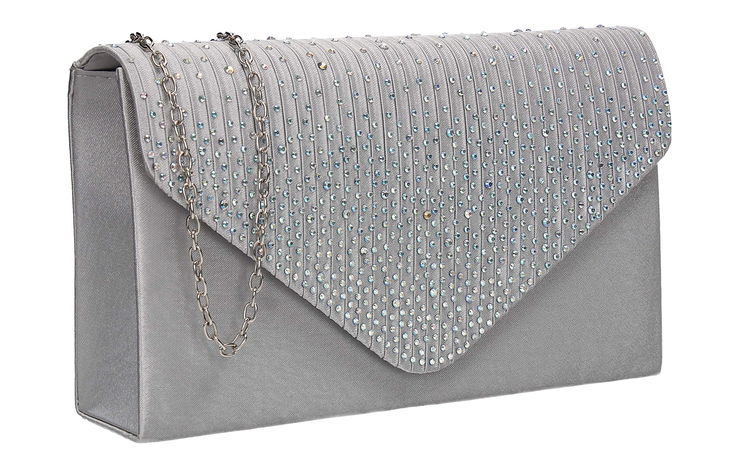 SWANKYSWANS Womens Abby Diamante Envelope Style Bag Clutch Silver