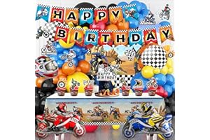 Motorcycle Birthday Supplies, 102pcs Motorcycle Party Decorations Set Including Dirt Bike Party Backdrop Balloon Banner Cake 