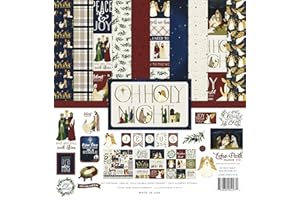 Echo Park Paper Company Oh Holy Night Collection Kit paper, Red/Green/Tan/Gold/Navy 12-x-12-Inch