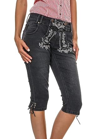 Hailys Damen Capri Jeans Caprihose Schwarz Trachten Look S