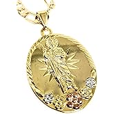 Gold Plated Saint Jude Flower Pendant Necklace Figaro 26" San Judas Tadeo Medalla Con Flores Cadena