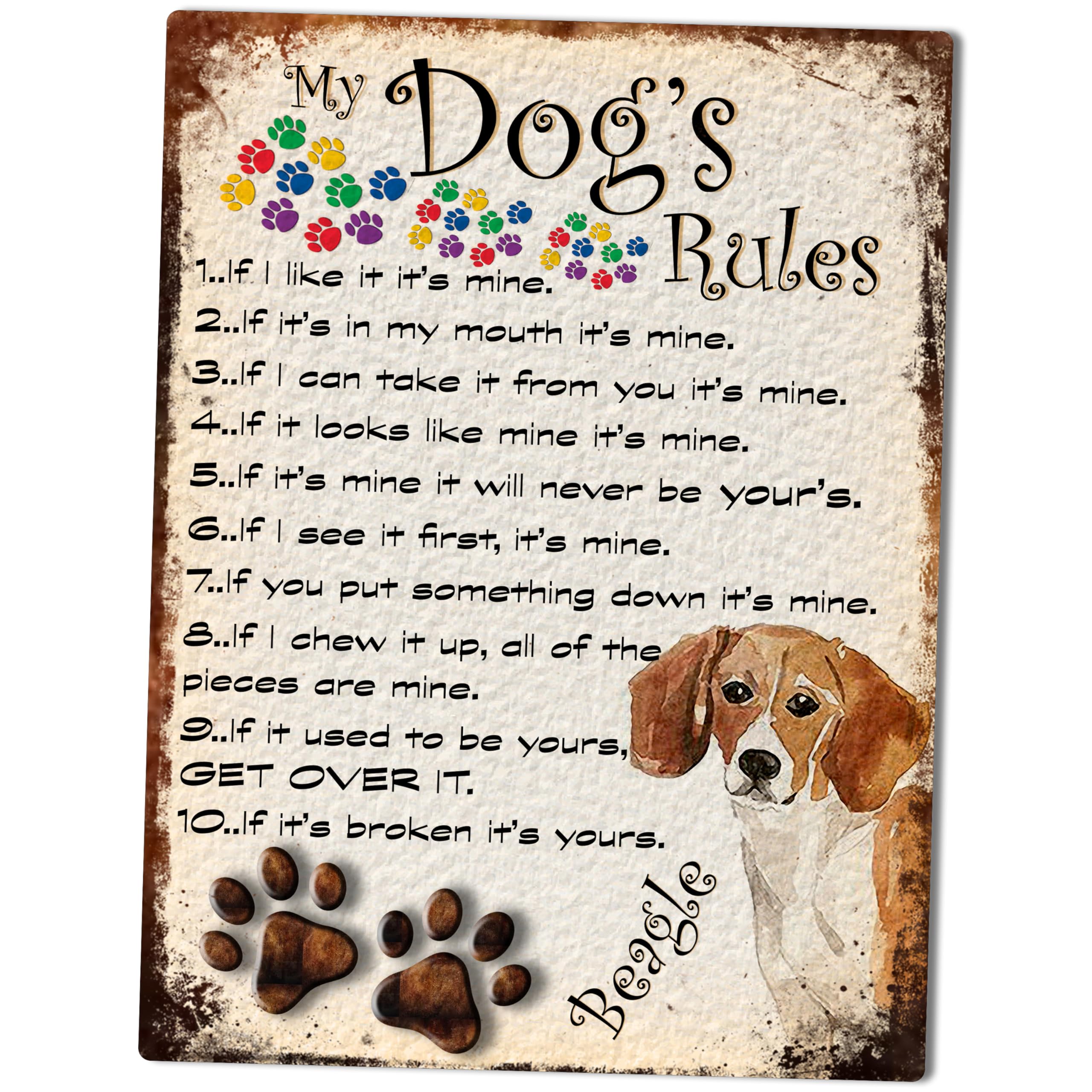 MY DOG'S RULES RETRO STYLE METAL TIN BEAGLE SIGN/PLAQUE THEME 10" X 8" (30DRM)