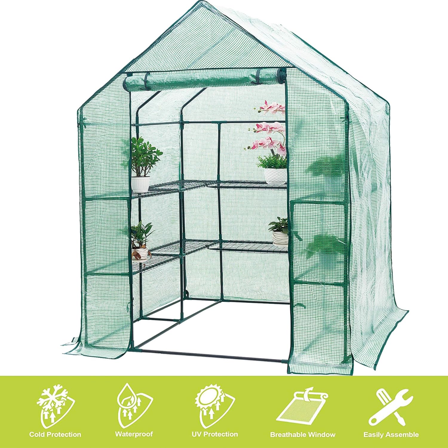 FOBUY Compact Walk In Plastic PE Greenhouse with 6 Shelves,& Strong