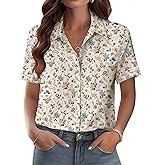 Zeagoo Womens Button Down Blouse Rolled Cuffed Short Sleeve Shirts Casual Work Blouse Summer Hawaiian Outfits