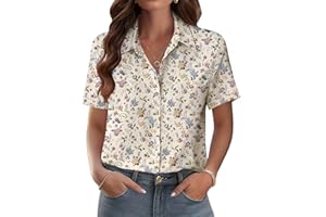 Zeagoo Womens Button Down Shirts Rolled Cuffed Short Sleeve Blouse Summer Casual V Neck Work Tops