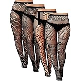 Bencailor 4 Pairs Plus Size Fishnet Stockings Black Hight Waist Fishnet Tight High Stocking Women XXL-XXXL Pantyhose(Hot Style)