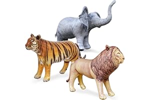 Jet Creations Life on Earth Wildlife Safari Inflatable, 3-PK, Lion, Tiger, Elephant, Realistic Animals for Party Decoration, Pool, Birthday, Jungle Photo Prop Decoration, Halloween