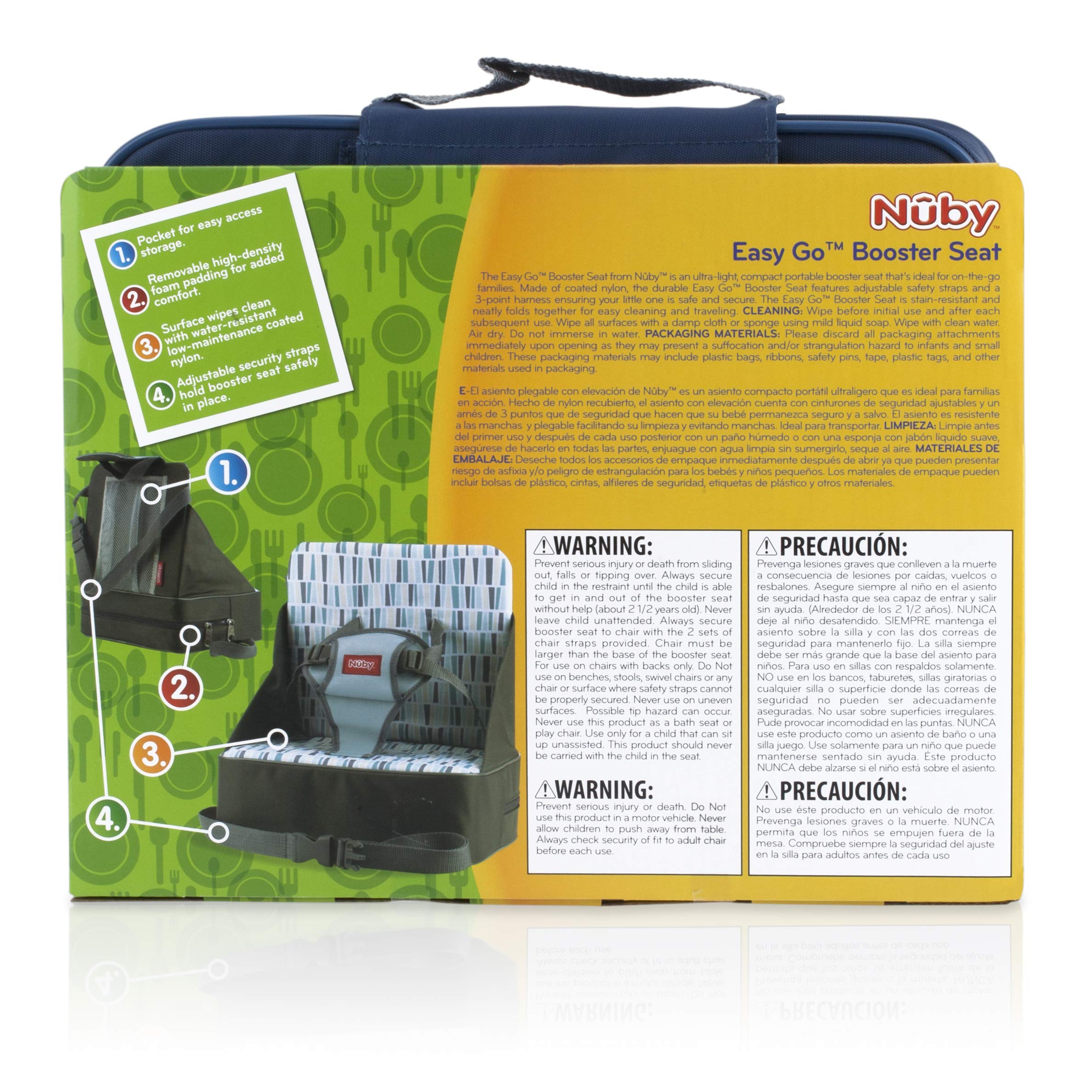 Nuby Easy Go Booster Seat - Travel Booster Seat for Babies and Toddlers - Holds Up to 35 Pounds - 9+ Months - Blue