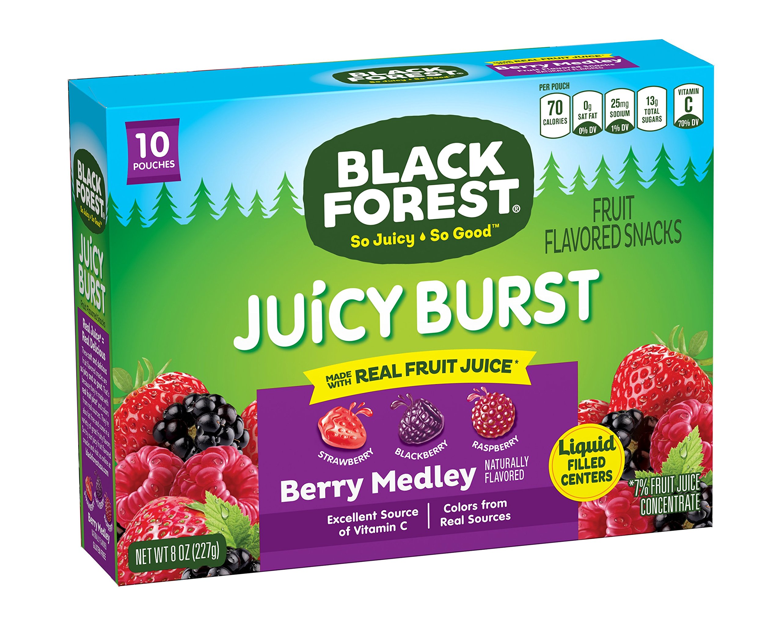 Black Forest Juicy Burst Fruit Snacks, Berry Medley, 10 Count Box Of .8