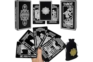 Sincerez Tarot Cards Deck for Beginners with Meanings On Them,Tarot Card with Guidebook (Black)