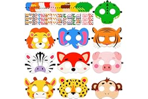 80UncleKimby 33PCS Jungle Safari Felt nimal Masks DIY Arts Kit, Zoo Birthday Party Favors Supplies in Bulk