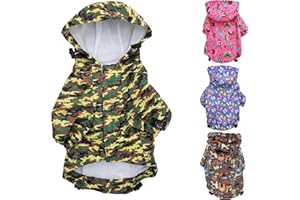 FUNNYDOGCLOTHES for Small Pet Cat Dog Raincoat Hoodie Coat Waterproof Rain Jacket Rainwear (L: Length - 16", Camouflage)