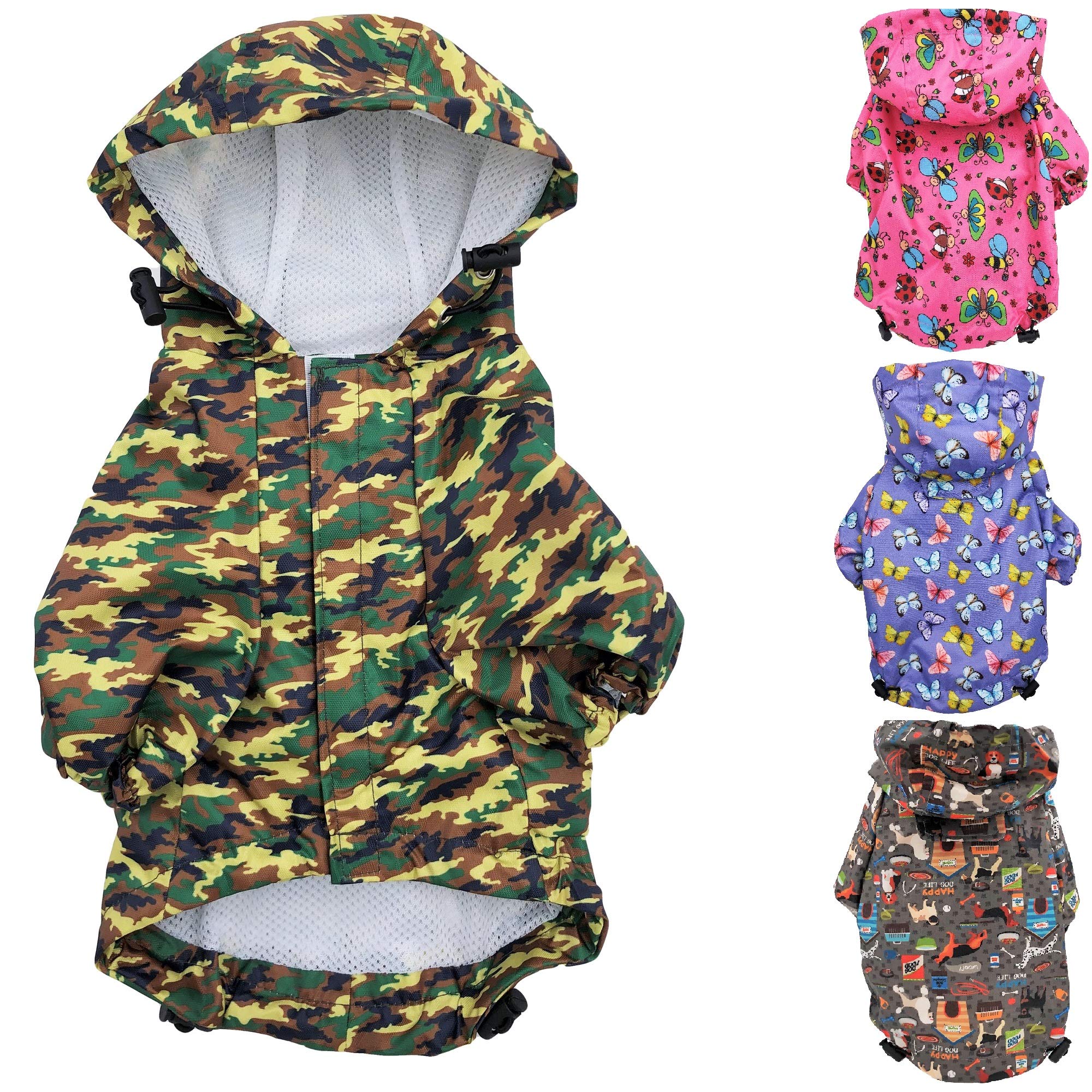 FunnyDogClothes for Small Pet Cat Dog Raincoat Hoodie Coat Waterproof Rain Jacket Rainwear (S: Length - 12", Camouflage)