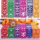 Glenmal 6 Pack Dia De Los Muertos Pet Table Runners Papel Picado 29x10 Inch | Day of The Dead Dog Sugar Skull Decor, Ofrenda Altar Pet Memorial Decoration for Mexican Fiesta, Table Mantel