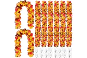 Fovths 8 Pack Maple Leaves Garland 5.8ft/Pc Artificial Fall Decorations Colorful Autumn Hanging Vine for Thanksgiving Halloween Fireplace Indoor Outdoor Decor