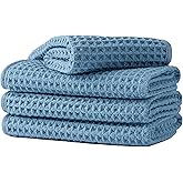 Microfiber Waffle Face Towels, 4 Pieces, Soft, Absorbent, Fast Drying, Lint Free 430 GSM (Blue)