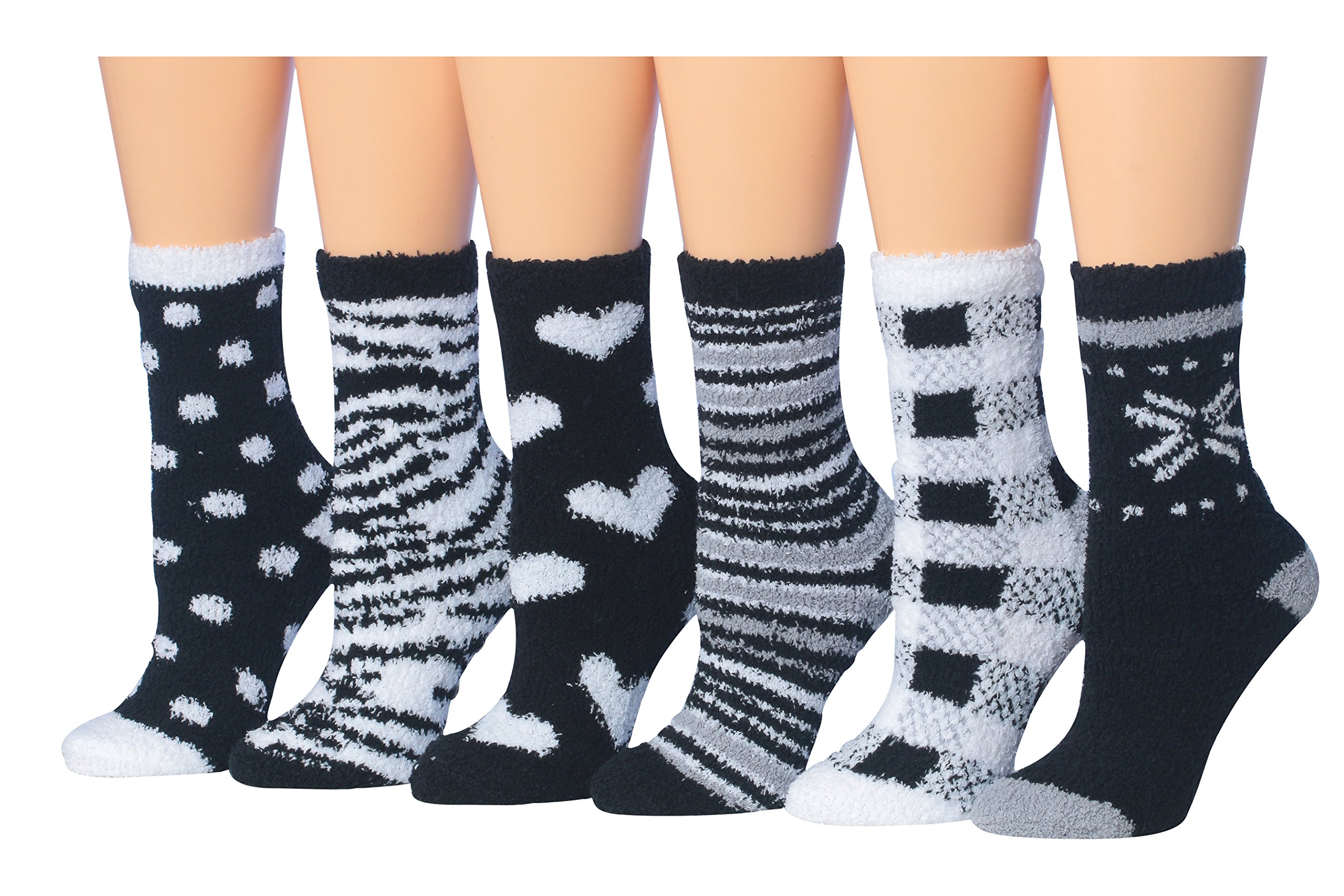 Tipi ToeWomen's 6-Pairs Cozy Microfiber Anti-Skid Soft Fuzzy Crew Socks
