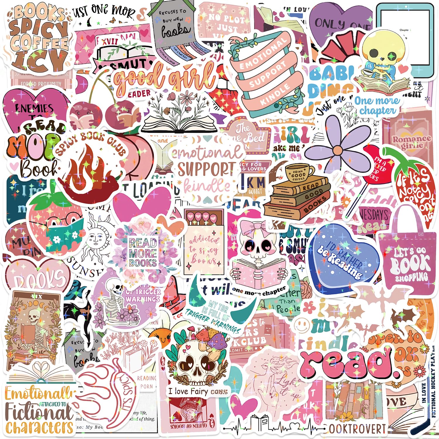 126 PCS Holographic Kindle Sticker for Adults - Premium Smutty Bookish Vinyl Sticker, Waterproof BookTok Reader Gifts, Dark Romance/Spicy Mafia Theme Laptop Accessories