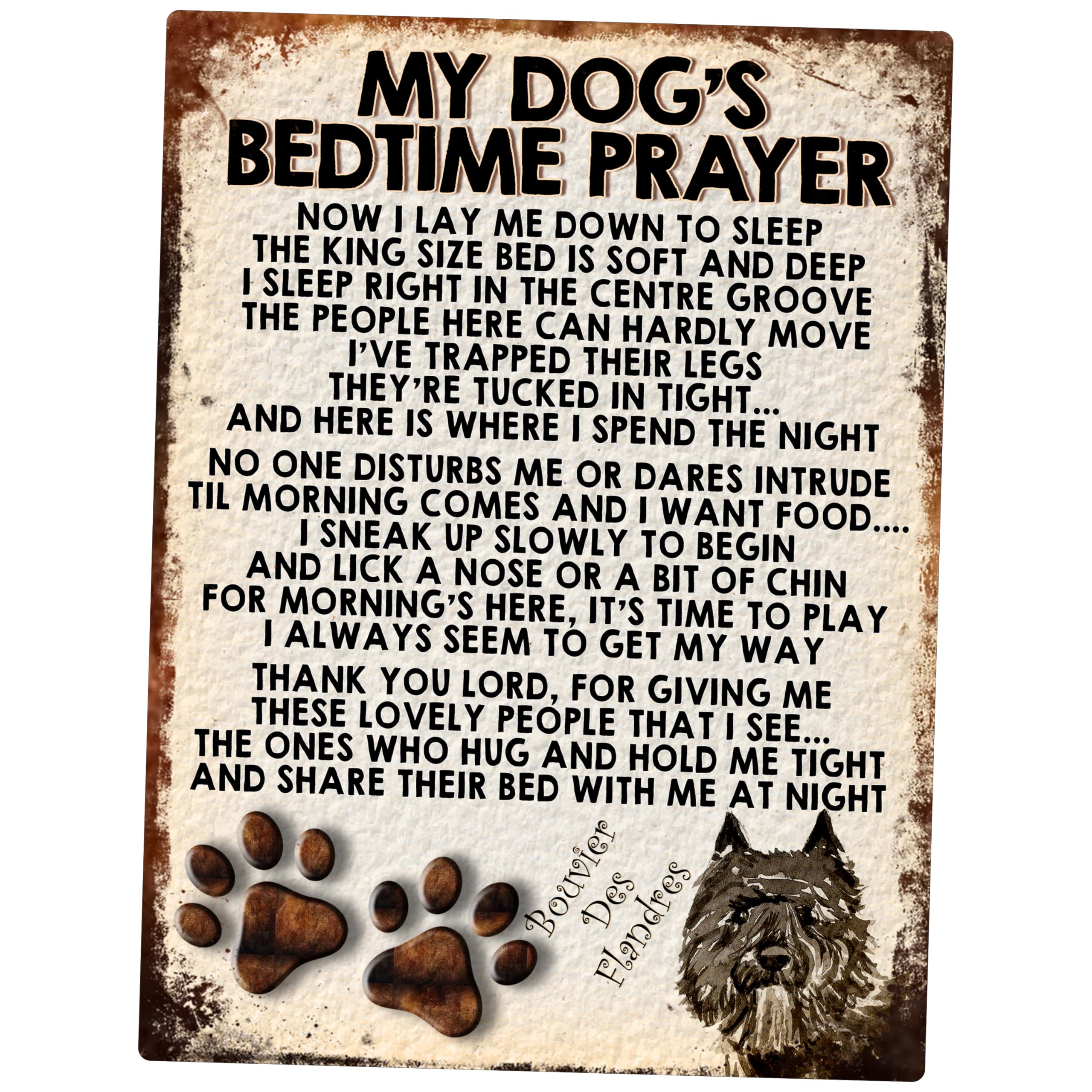 MY DOG'S BEDTIME PRAYER RETRO STYLE METAL TIN SIGN/PLAQUE (BOUVIER DES FLANDRES)