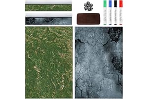 Yeaqee 14 Pcs Battle Game Mat Set Include 2 Pcs 48 x 72 Inch Vinyl Game Mat, 4 Pcs Dry Erase Markers, White Board Erasers, 7 Pcs Black Dice for Kids Students Classroom Role Playing Games