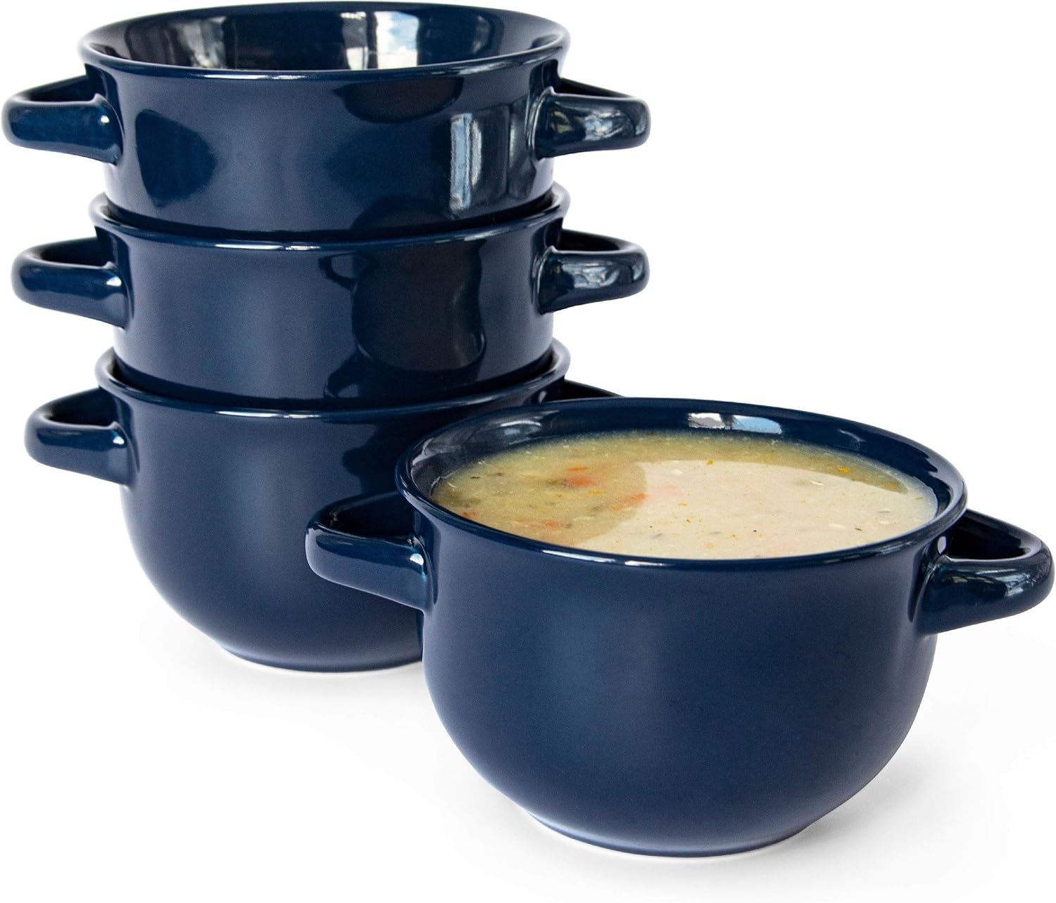  | Soup Crocks with Handles, Ceramic Make, Soup, Chilli, by KooK, Blue, Set of 4, 18 oz: Soup Bowls