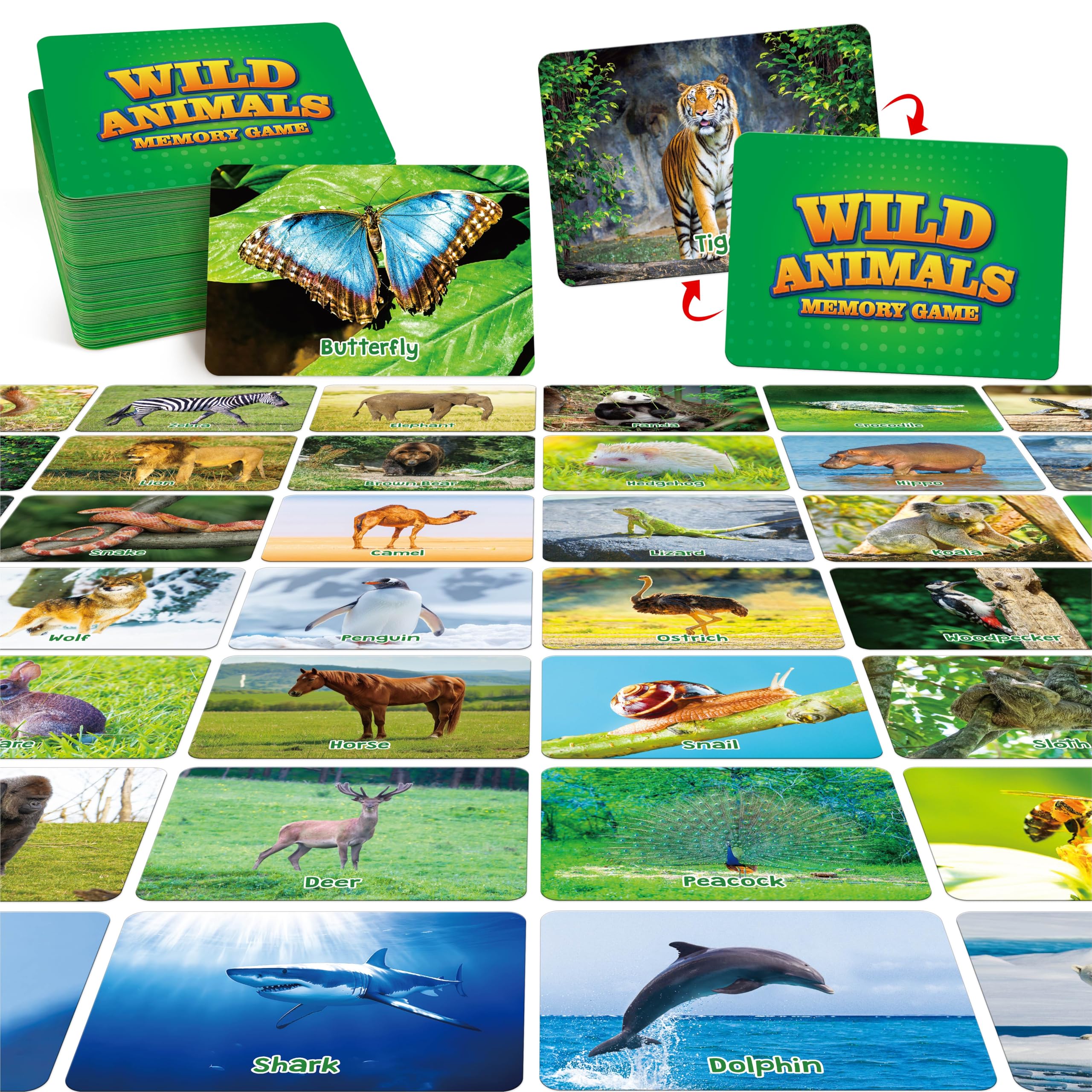 Hebayy Wild Animal Matching Game, 80 PCS Realistic Animal Memory Matching Cards for Toddlers 40 Pairs Real Animal Memory Cards Educational Toys for Preschool Boys & Girls 4 5 6 Years Old
