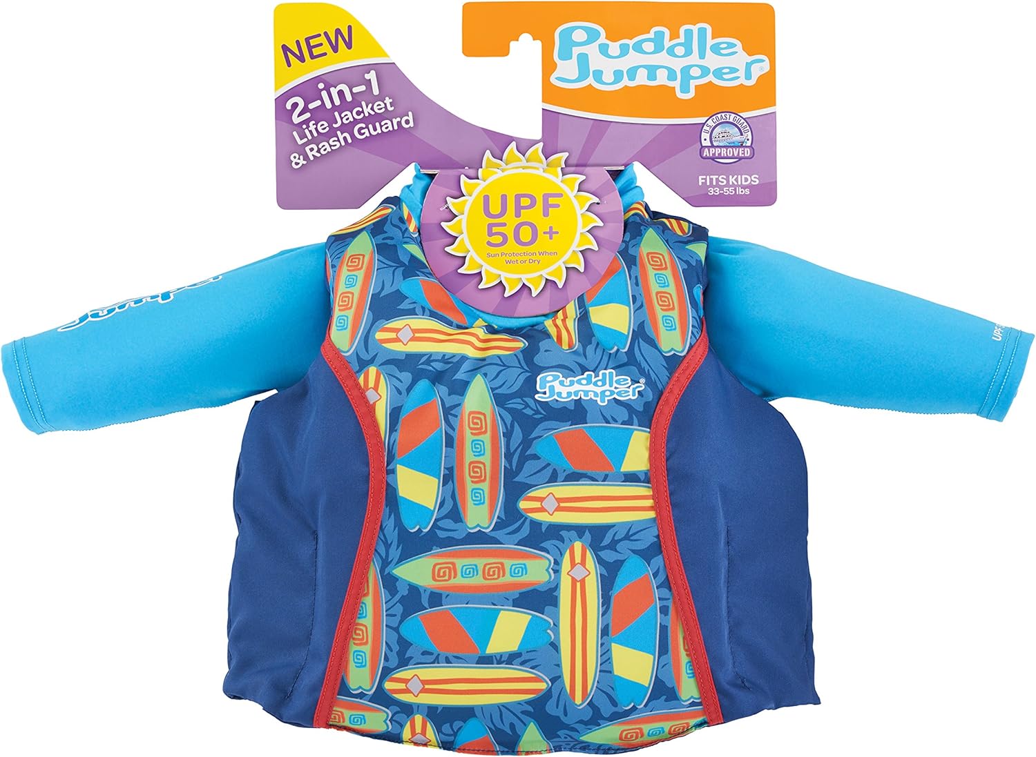 Puddle Jumper Kids 2-in-1 Life Jacket and Rash Guard, Surfboards, One Size : Clothing