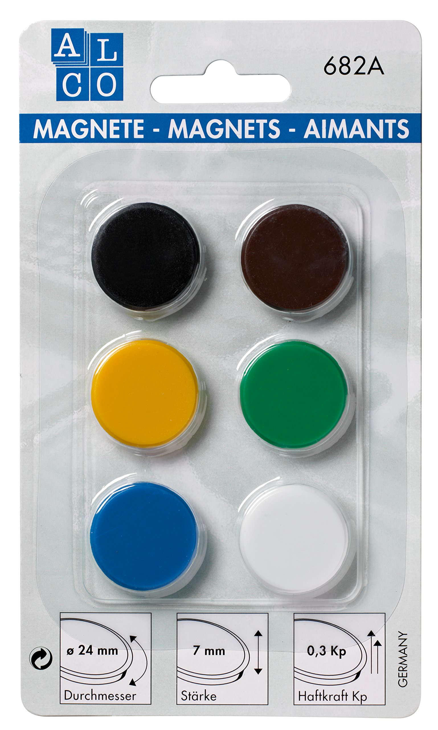 ALCO-Albert 682A26 Magnets Diameter 24 mm Pack of 6 Round Mixed