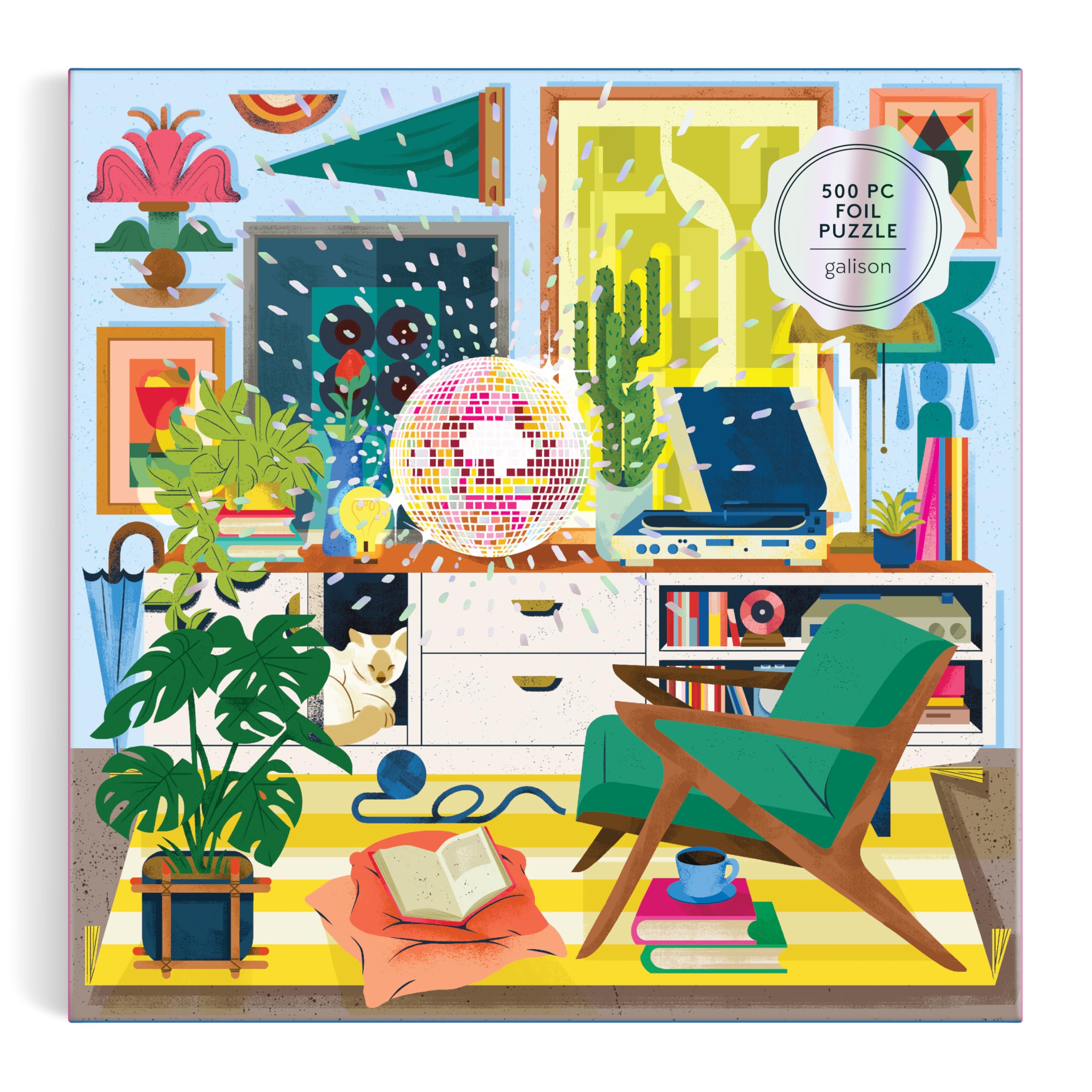 Photo 1 of Galison Disco Life – 500 Piece Foil Jigsaw Puzzle Featuring Beautiful Artwork of Disco Ball Inspired Still Life