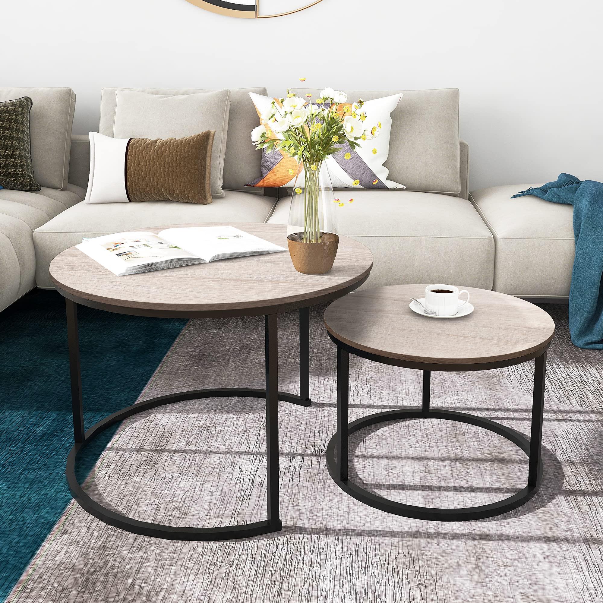 HOMERECOMMEND Round Coffee Tables Nesting Side Set