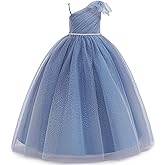 GetWish Tulle Flower Girls Dress One Shoulder Formal Princess Wedding Pageant Birthday Party Holiday Ball Gown Dresses