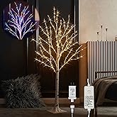LITBLOOM Lighted Twig Birch Tree Plug in with 8 Functions 4FT 200 Warm White and Multi Color LED Lights for Indoor Outdoor Home Bedroom Christmas Easter Decoration