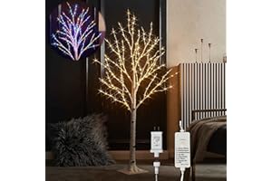 LITBLOOM Lighted Twig Birch Tree Plug in with 8 Functions 4FT 200 Warm White and Multi Color LED Lights for Indoor Outdoor Home Bedroom Christmas Easter Decoration