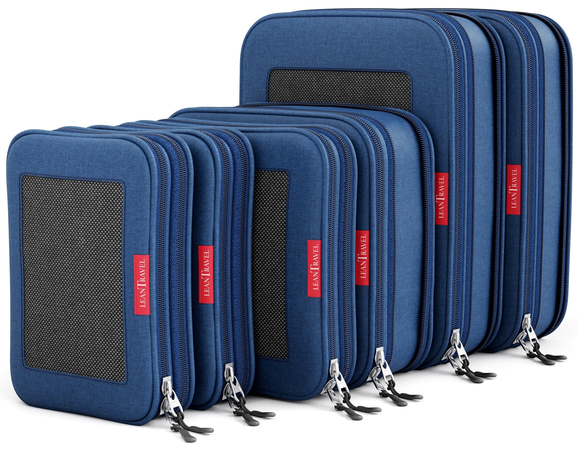 Photo 1 of LeanTravel Compression Packing Cubes for Travel Organizers with Double Zipper (6-Pack (2L+2M+2S), Navy)