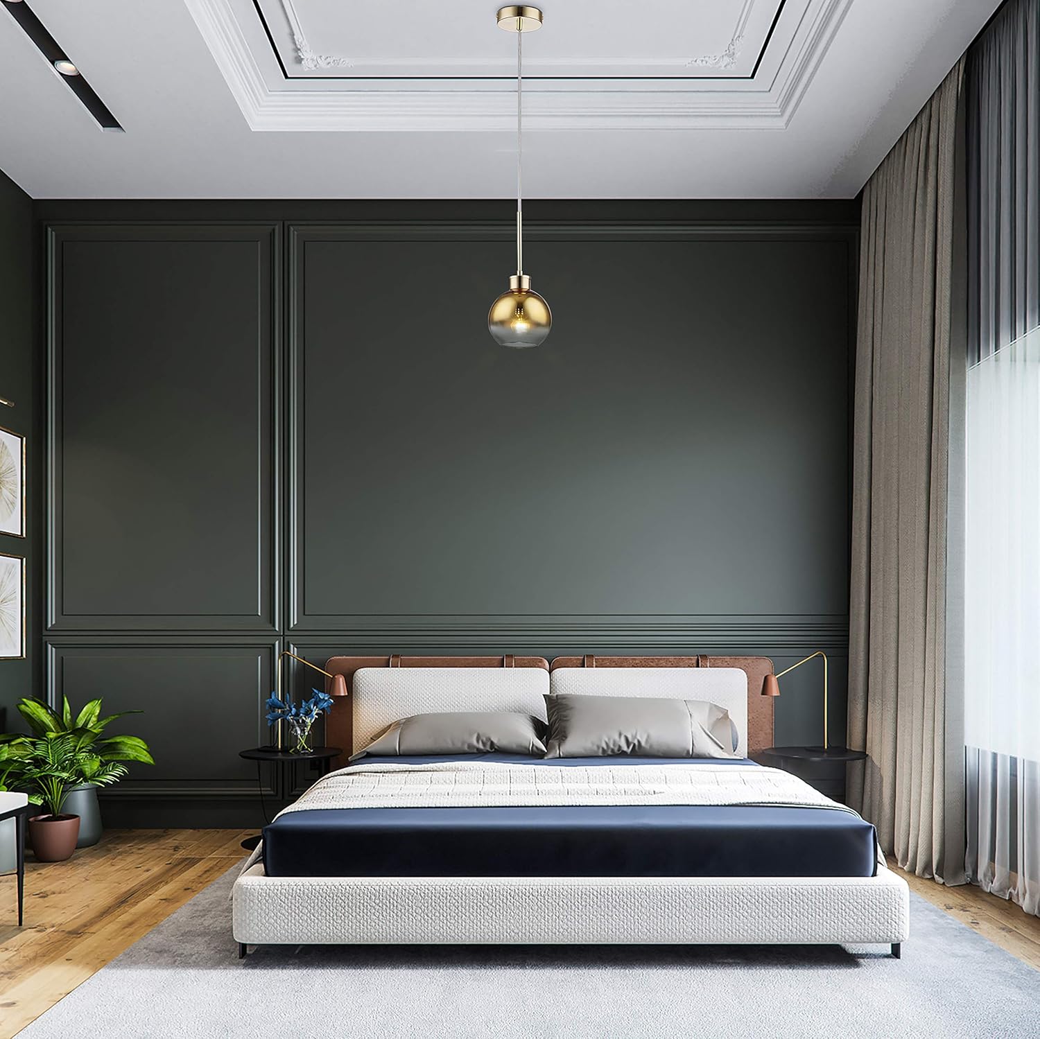 Loclgpm Modern 3 Light Glass Pendant Light Fixture, Gold Globe Mini Ceiling Lighting Adjustable Height Chandelier Hanging Kitchen Island Bedroom Dinning Room Living Room Bathroom Home - - 