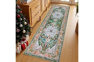 U'Artlines 2' x 6' Boho Hallway Runner Rug, Non Slip Washable Vintage Farmhouse Kitchen Rug Accent Area Carpet for Entryway Laundry and Living Room (Green)
