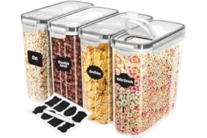 KICHLY Pack of 4 Cereal Containers Storage - Cereal Dispenser & Food Storage Containers for Pantry Organization and Storage -