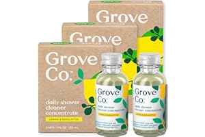 Grove Co. Daily Shower Cleaner Refill Concentrate (6 x 1 Fl Oz), Creates 16 Oz Cleaner, Removes Soap Scum, Scrub-Free, Plant-Based Household Cleaning Supplies, Lemon & Eucalyptus Fragrance