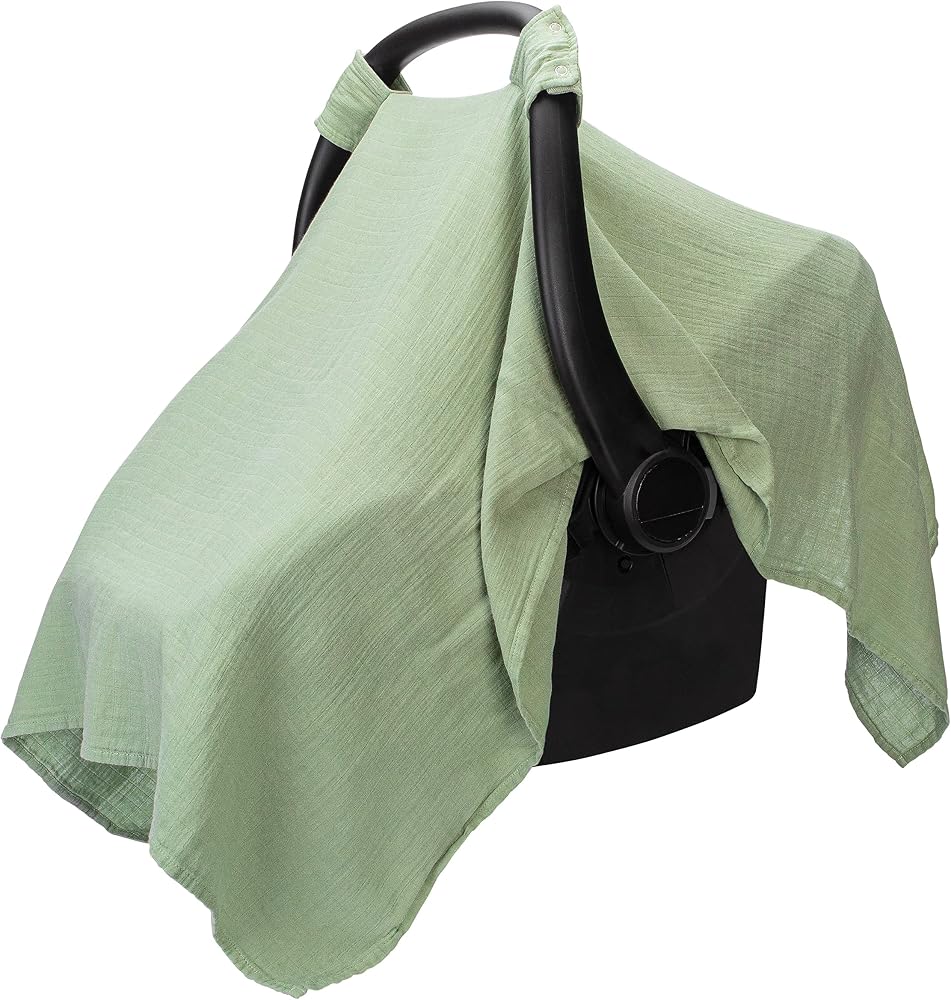 Comfy Cubs Baby Car Seat Cover - Muslin Cotton Baby Seat Cover Sage | Soft, Breathable and Lightweight Muslin Cotton Infant C