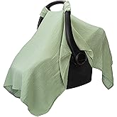 Comfy Cubs Baby Car Seat Cover - Soft, Breathable Bamboo Rayon and Muslin Cotton Blend - Lightweight Canopy for Sun, Bug, and Comfort Protection - Large Size Infant Seat Cover in Sage Design