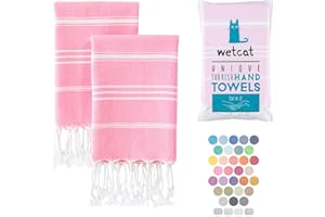 WETCAT Turkish Hand Towels with Hanging Loop (20 x 30) - Set of 2, 100% Cotton, Soft - Pre Washed Boho Farmhouse Kitchen Towels - Unique Decorative Hand Towels for Bathroom (Light Pink)
