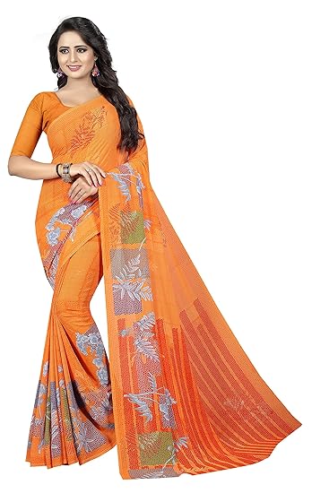 georgette with blouse piece Saree (SDPL-KIMAYA 02_ Orange_ Free Size)