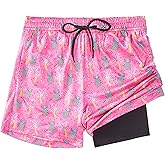 FT FENTENG Boys Swim Trunks with Compression Liner Boys Stretch Swim Shorts Quick Dry 2 in 1 Beach Shorts 4-17 Y