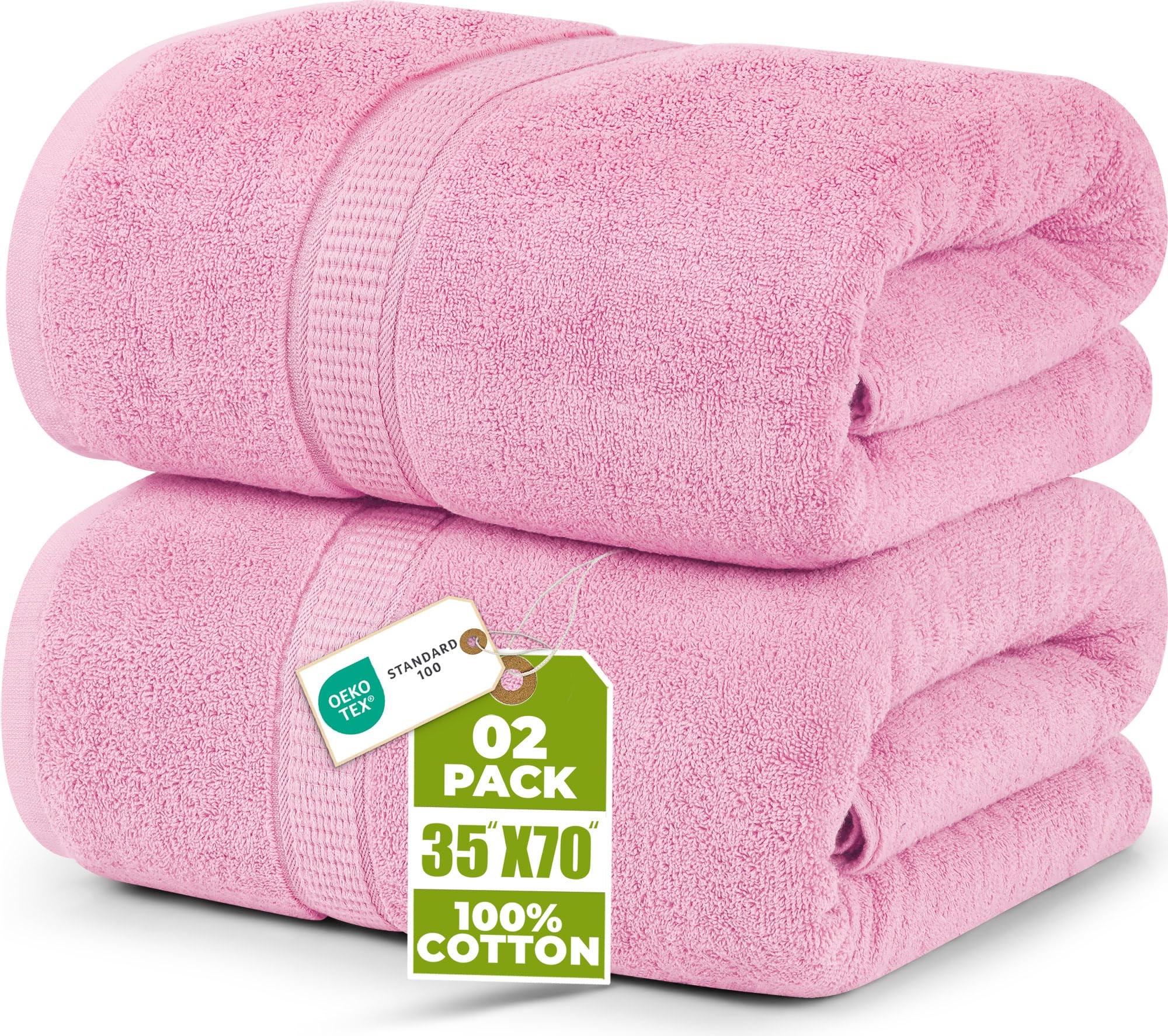Utopia Towels - Premium Jumbo Bath Sheet (90 x 180 cm, 2 Pack) - 100% Ring Spun Cotton Highly Absorbent and Quick Dry Extra Large Bath Sheet - Super Soft Hotel Quality Towel (Pink)