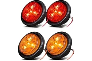NEW SUN 2" Round Side Marker LED Trailer Lights, 4 Diodes 12V Red & Amber, Sealed Clearance Lights, Waterproof, with Grommet 