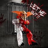 Screaming Halloween Decorations, Animated Halloween Decor,Clown Scary Skull Cage Prop with Motion Activated, Spooky Hanging Ghost Light Up Eyes for Haunted House Indoor Outdoor Decor