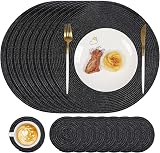 Famibay Round Placemats and Coasters Set 8 34cm 10cm Heat Resistant Black