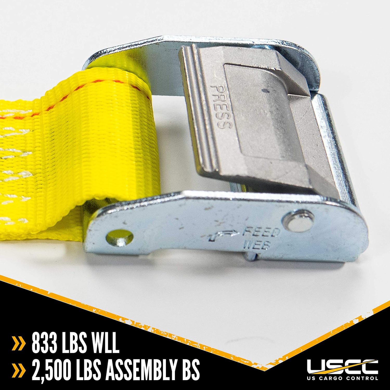 US Cargo Control E Track Cam Buckle Strap - 2 Inch X 12 Foot Yellow E Track Strap - Spring E Fittings - Easily Secure Cargo in an Enclosed Van Trailer - 833 Pound Working Load Limit - 10 Pack - Ratchet Tie Downs - 