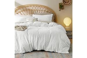 Bedsure Boho Duvet Cover Queen Size - Boho Bedding Queen Duvet Cover Set for All Seasons, Shabby Chic Jacquard Comforter Bedding (White,Abstract,90" x 90")